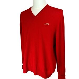 HAWICO Golf Red Scotland Cashmere V Neck Sweater Men's Size Large Classic Preppy